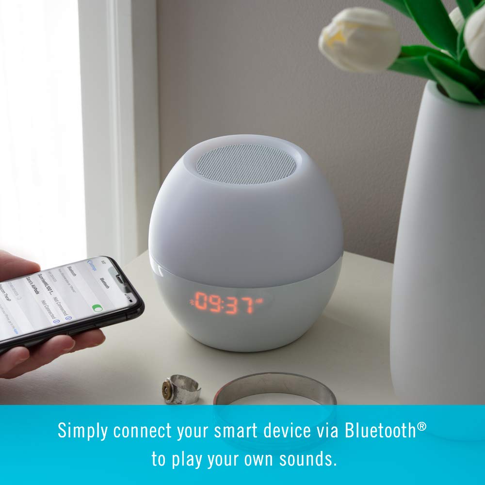 Homedics Sound Machine for Adults or Babies, White Noise Sound Machine with a Sunrise Alarm Clock, Bluetooth Speaker, Night Light with 7 Colors and Auto-Shut Off