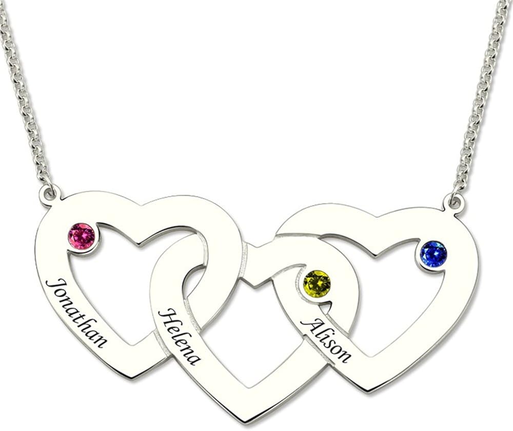 Three Hearts Birthstones Necklace 