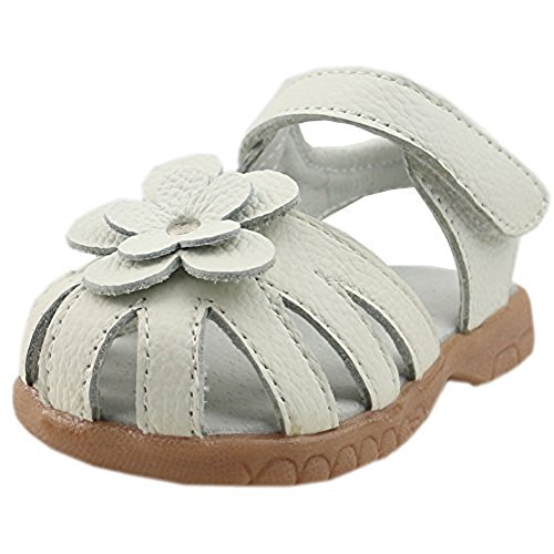 Orgrimmar Girls Genuine Leather Solid Flower Sandals (Toddler, Little Kid) (Toddler 6, White)