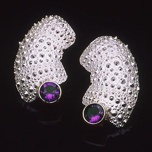 Slate Spine Amethyst and Silver Sea Urchin Inspired Earrings