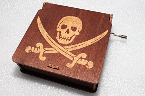 Skull With Swords Music Box - Pirates Of The Caribbean Davy Jones Locket Jack Sparrow - Engraved Wooden Box - Hand Crank Movement
