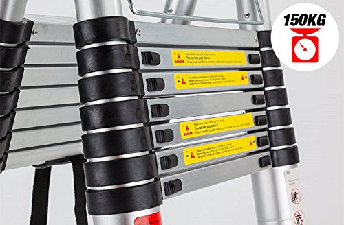Bowoshen 16.5ft Telescoping Ladder A-Frame Extension Portable Aluminum Telescoping 16 Steps Ladder EN131 Certified 330lb Load