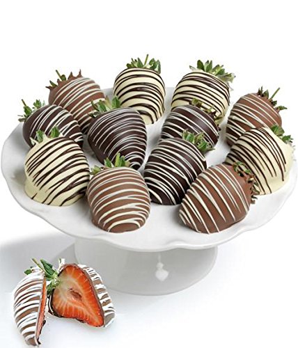 Belgian Chocolate Covered Strawberries - 12pc Classic - Milk, Dark & White Chocolate Gift Box