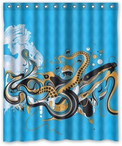 Custom Cute Octopus Waterproof Polyester Fabric 60"(w) x 72"(h) Shower Curtain and Hooks by CozyBath