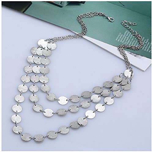 Spiritlele 3 Layers Sequins Disc Choker Coins Chunky Statement Necklace For Women Silver