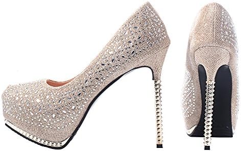 CHEERDRESS Platform Pumps Shoes Women Stilettos Wedding Evening Party Sexy High Heels (7, Z-Gold)