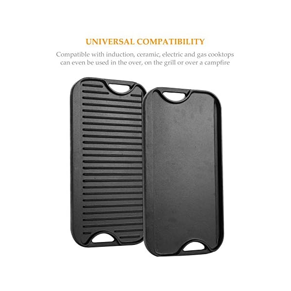 CO-Z 20 Inches Pre-Seasoned Cast Iron Reversible Griddle with Grill Press, Large Nonstick Two Burner Flat Universal… - Image 4