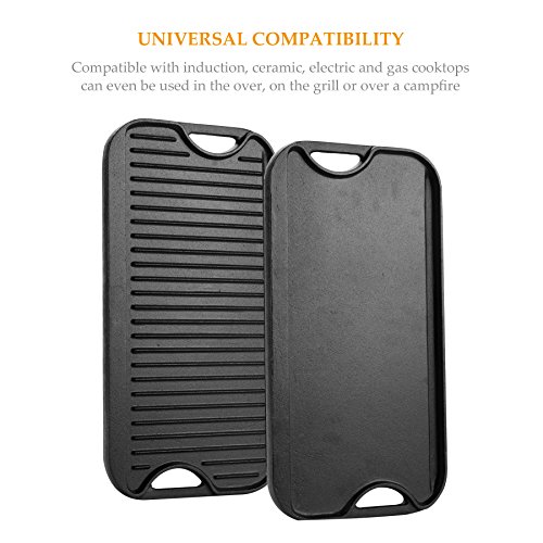CO-Z 20 Inches Pre-Seasoned Cast Iron Reversible Griddle with Grill Press, Large Nonstick Two Burner Flat Universal… 3 CO-Z 20 Inches Pre-Seasoned Cast Iron Reversible Griddle with Grill Press, Large Nonstick Two Burner Flat Universal… - Image 4