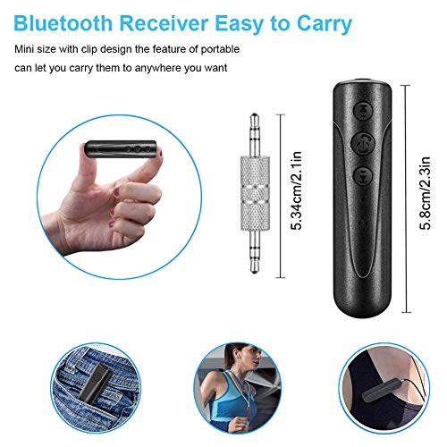 Bluetooth Receiver V4.2, Portable Wireless Bluetooth Car Aux Adapter & Hands-Free Car Kits Audio Bluetooth Receiver for Speakers, Earphone, Car, Home Stereo Music Streaming Sound System 3.5 mm (Black)