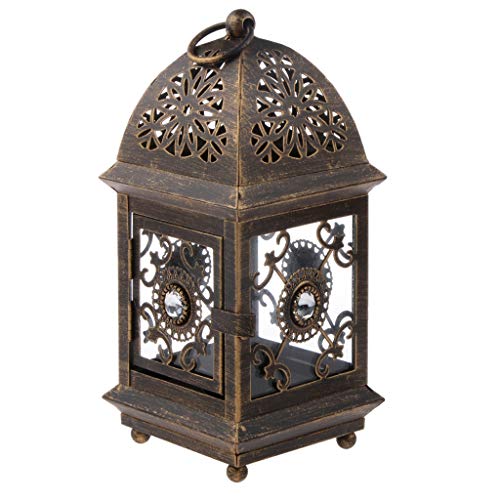 GKanMore Metal Glass Candle Lantern Vintage Moroccan Candle Holder Lantern for Home Patio Wedding Christmas Festival…