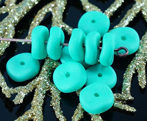 NEW SHAPE 20pcs Silk Matte Green Turquoise Waved Flat Round Disk One Hole Czech Glass Beads Disc 8mm
