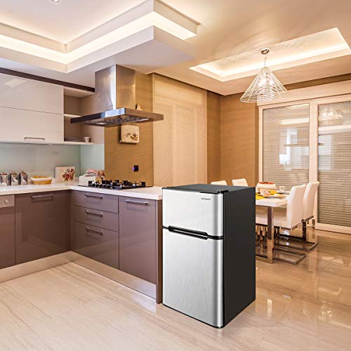 Euhomy Compact Mini Fridge with Freezer, 3.2 Cu.Ft 2-Door Upright Refrigerator with Freezer Ideal Food and Drink Storage Mini Refrigerator for Kitchen, Dorm, Apartment And Office.