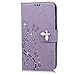 S5 Case, Samsung Galaxy S5 Case - Mavis's Diary 3D Handmade Wallet Bling Crystal Diamonds Butterfly Fashion Embossed Floral Premium PU Leather with Wrist Strap Card Slots Magnetic Clasp Cover - Violet