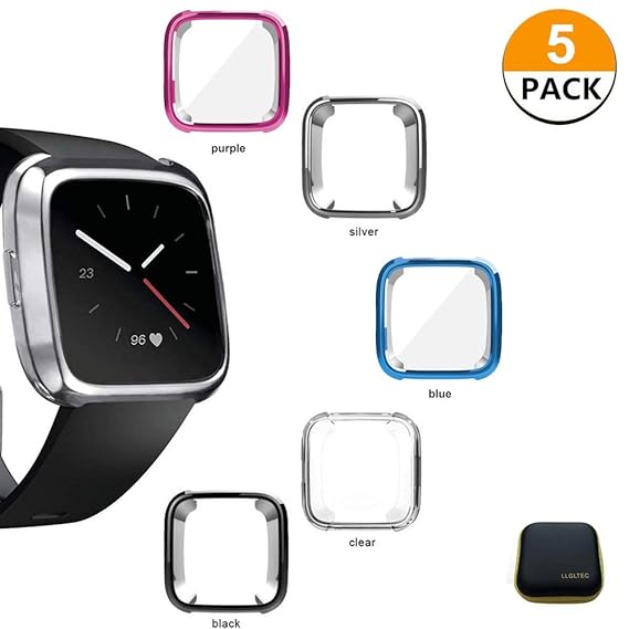 LLGLTEC [5-Pack] Compatible with Smartwatch Cases Screen Protector Case Soft TPU Plated Case Full Protective Bumper Shell Cover for Fitbit Versa Smart ...