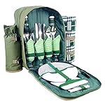 Bringalong Picnic Backpack for 4 Persons with Cooler Compartment, Detachable Bottle Holder, Flatware, Blanket and Other Essentials