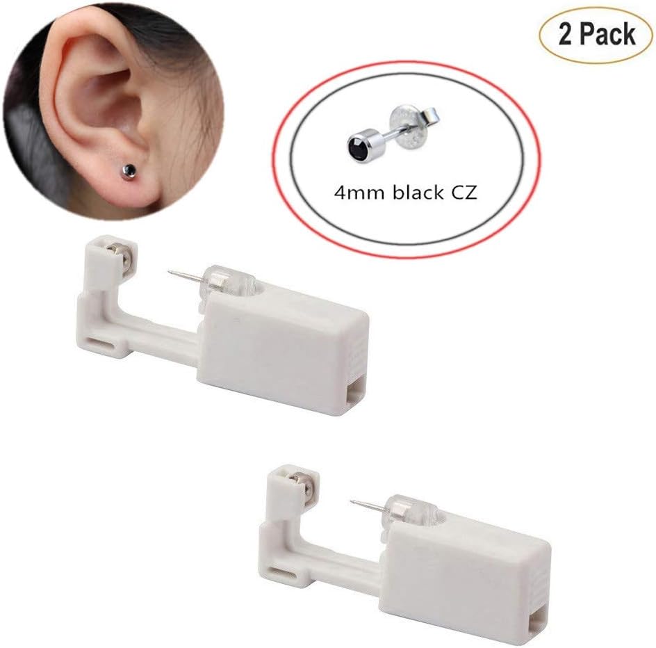 JINTOP Ear Piercing Gun,Disposable Safty Painless Earring Piercing Tool Kit 1/100 Ear Stud 2 Pcs (225 black zircon)