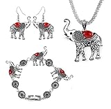 M&nbsp;MIRACULOUS GARDEN 3 Pack Elephant Jewelry Sets for Women Girls,Vintage Silver Ethnic Tribal Elephant Jewelry Sets Boho Pendant Necklace Drop Earrings Link Bracelet Sets. (1)