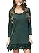 MiYang Women's Long Sleeve A-line Lace Stitching Trim Casual Dress XL Green