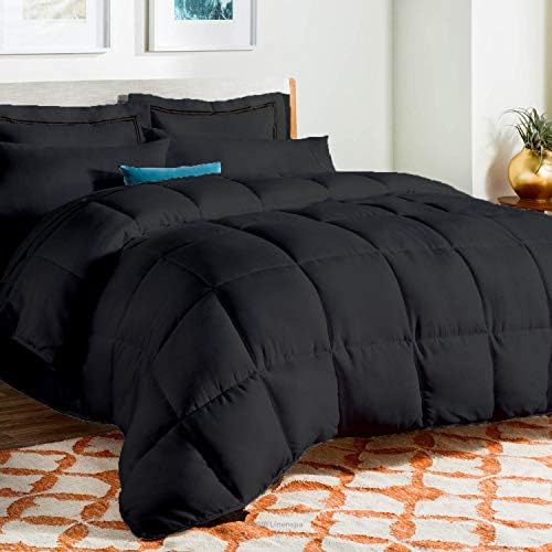 All-Season – Luxury Egyptian Cotton Twin 64x88 Size Down Alternative Quilted Comforter Set (1 Comforter + 2 Pillow Cover Sham), 500 GSM Microfiber Fill - Machine Washable, Black Solid