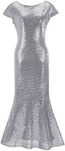 1920s Dress Vintage Long Prom Flapper Sequins Beaded Party V Neck Back Evening Gowns (large, Silver-gray)