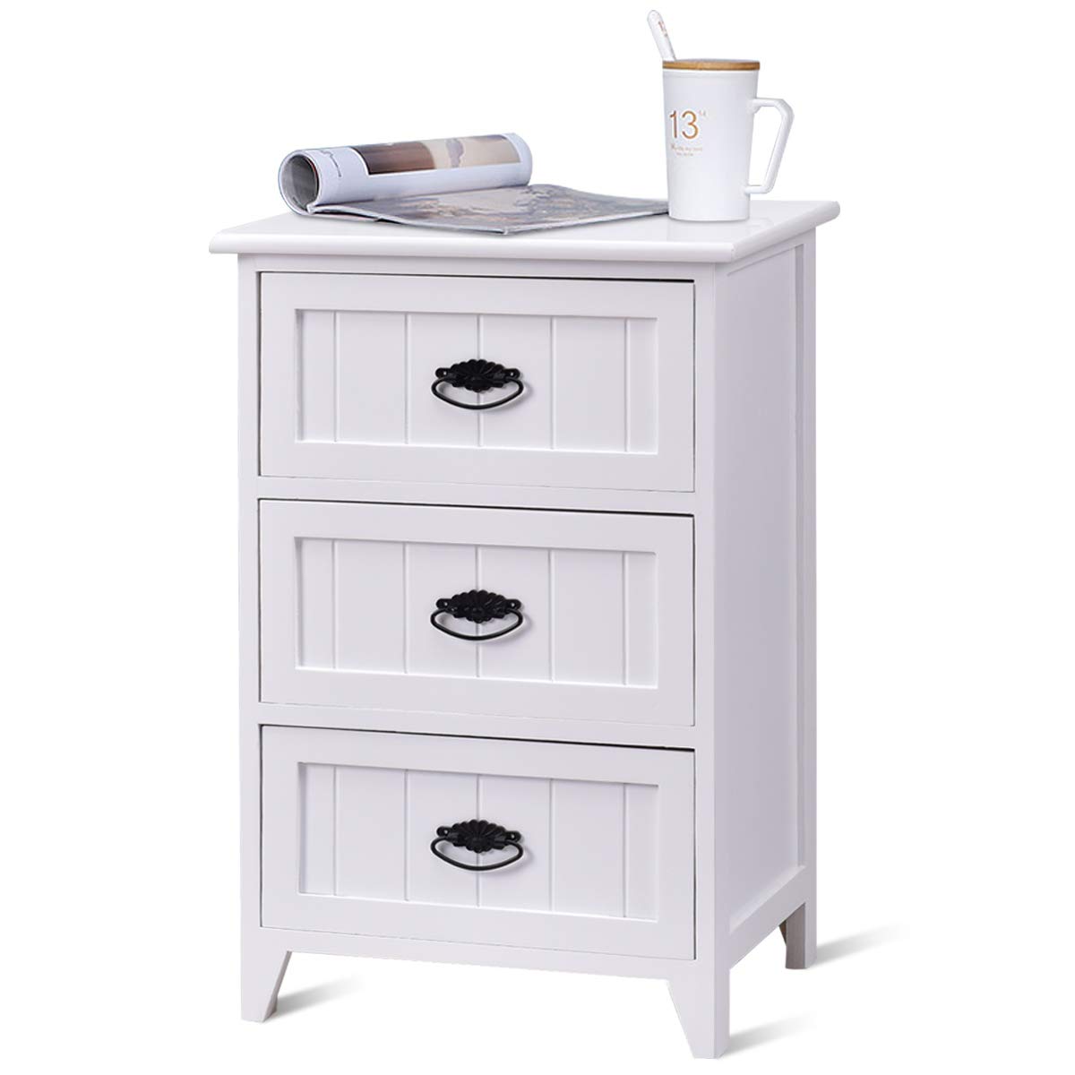 Giantex 3 Drawers Nightstand End Table Bedroom W/Storage