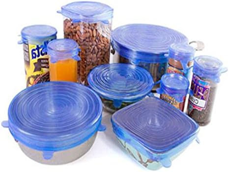 Bluewo Silicone Stretch Lids (7 pack, includes EXCLUSIVE XL SIZE), Reusable, Durable and Expandable to Fit Various Sizes and Shapes of Containers. Keep Food Fresh, Dishwasher and Freezer Safe
