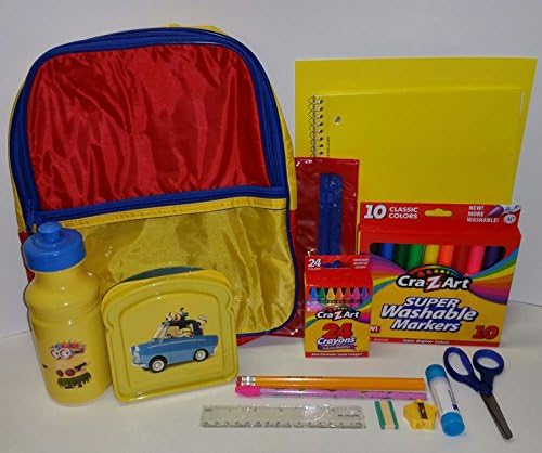Backpack, School Supplies and Despicable Me Minions Lunch kit - 17 Piece Bundle for Boys and Girls