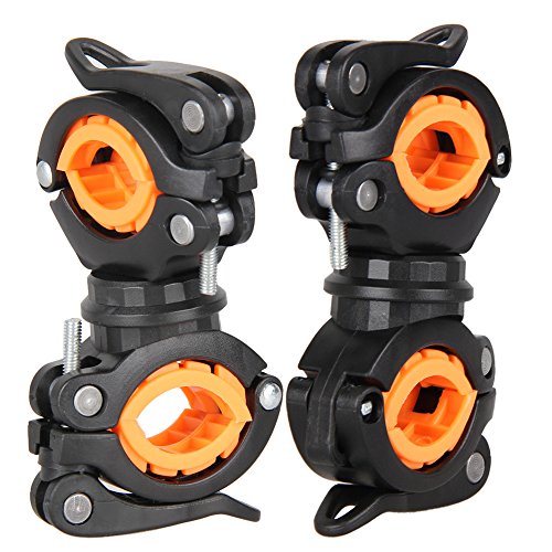 [2 Pack] Vonpri Flashlight Holder, Mount Bicycle Mounting Bracket Flashlight Holder Torch Clip 360º Rotation (Orange) - Thumbnail 5