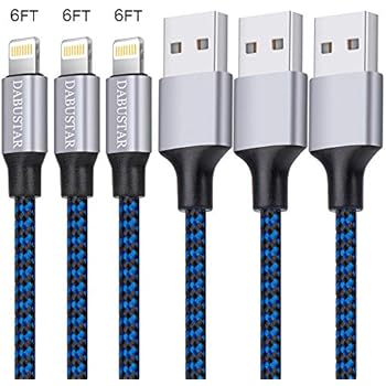 iPhone Charger, DABUSTAR 3Pack 6ft Nylon Braided USB Lightning Cable Fast Charging High Speed Data Sync Cord Power Connector Compatible with iPhone Xs MAX XR XS X 8 7 Plus 6S 6 SE iPad Mini Air Pro
