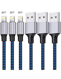 iPhone Charger, DABUSTAR 3Pack 6ft Nylon Braided USB Lightning Cable Fast Charging High Speed Data Sync Cord Power Connector Compatible with iPhone XS MAX XR XS X 8 7 Plus 6S 6 SE iPad Mini Air Pro
