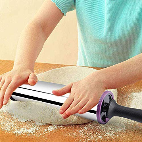 Fan-Ling Professional Stainless Steel Rolling Pin with Thickness Rings ï¼ŒLarge Duty Adjustable Roller,Fit for Fondant, Pie Crust, Cookie, Pastry, Pasta, Pizza Dough (B)