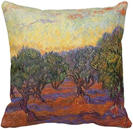 affeio Olive Grove Orange Sky by Vincent Van Gogh Throw Pillow Case