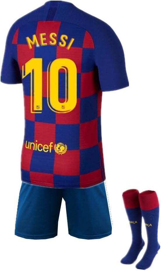 Messi #10 Home 2019-2020 Season Kids Youth Soccer Short Sleeves & Socks & Shorts Color Red/Blue