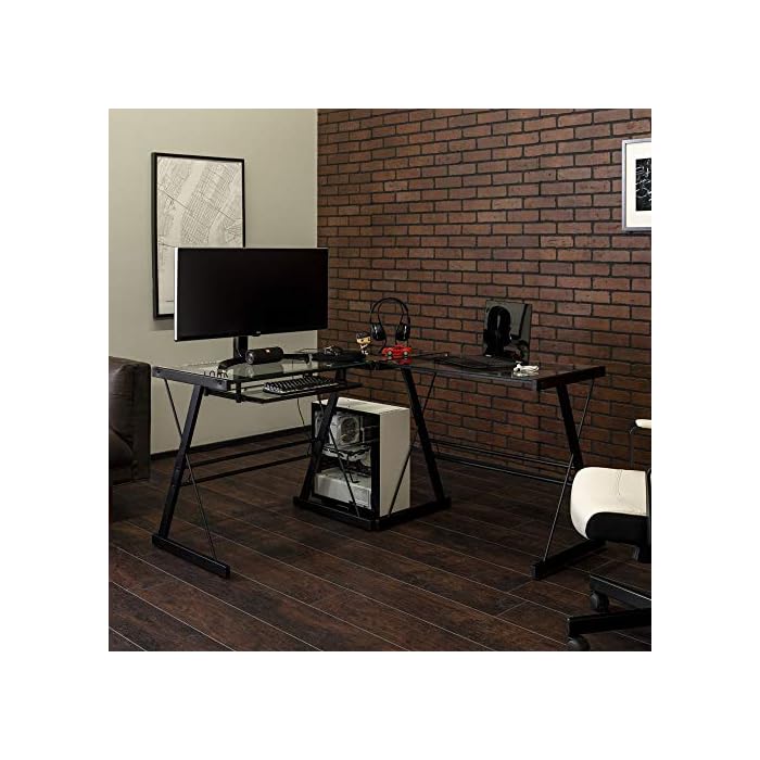 Walker Edison Furniture Company Modern Corner L Shaped Glass Computer