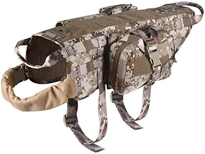 Feliscanis Tactical Dog Vest Training Molle Harness with 3 Detachable Pouches AOR1 Size M