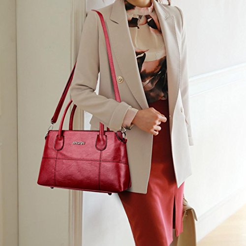 Women Handbag,Todaies Fashion Women Leather Splice Handbag Women Shoulder Bag Crossbody Bag Tote Bag 2018 (30cm(L) 10cm(W) 18cm(H), Red) - Thumbnail 2