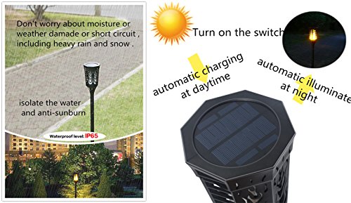 Solar Light Waterproof Flickering Flames Torches Lights 96 LED Flame Lights Flickering Torches for Outdoor security torch light Decoration for Patio Driveway Garden Landscape Path Lighting 2 PACKING