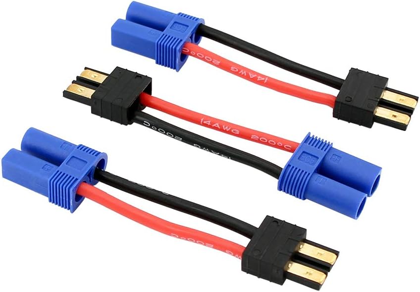 3pcs Compatible with TRX Male to EC5 Female Losi 14awg 2inch Heavy Duty Connector Adapter Cable(BDHI-06)