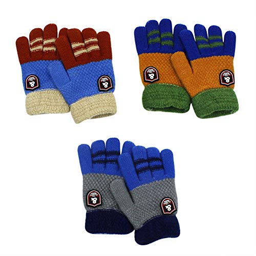 image for RARITY-US (3 Pairs) Unisex Warm Soft Winter Knit Gloves for Kids Boys 
