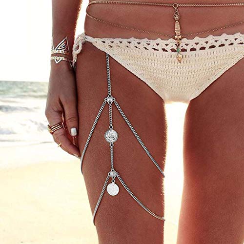 image for Evazen Bohe Layering Coin Leg Chain Silver Crossover Tassel Thigh Leg 