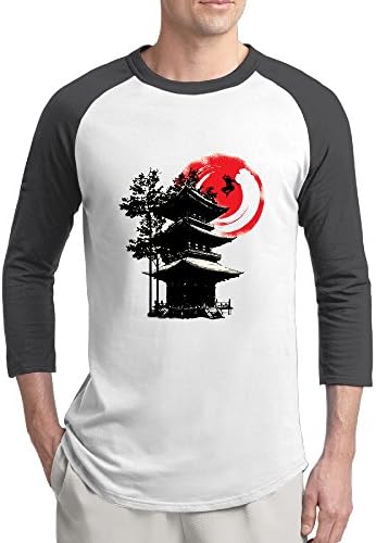 Quarter Raglan Sleeve Men Ninja And Japanese Temple Printed Baseball Jerseys
