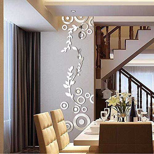 Iusun 3D Wall Sticker Removable Mirror Circle Ring DIY Self-adhesive Wall Decal Wall Paper Decoration for Room Home Nursery Bedroom Office Supplies Gift - Ship From USA (Silver)