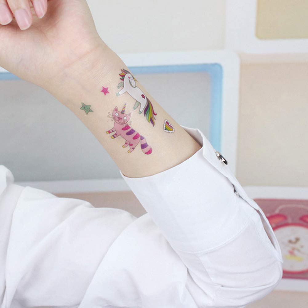Jcsdhly 15 Foglio Unicorno Temporaneo Tatuaggi per Bambini Compleanno Festa, Impermeabile Unicorno Tatuaggio Stampino Unicorno Festa Bomboniere