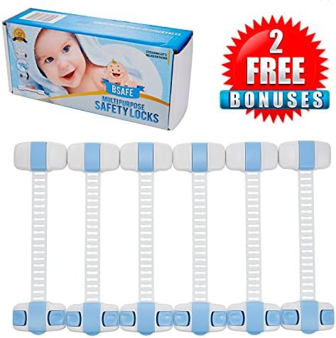 Baby Locks by Bsafe - Easy to install Child Safety Locks For Childproofing Cabinets, Drawers, Refrigerators and Toilets Seats - Free Bonus (Blue)