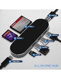 Adaptador de concentrador USB C Aluminio delgado USB C Lector 7 en 1 con puertos USB 3.0 TF Tipo de lector de tarjeta SD ...