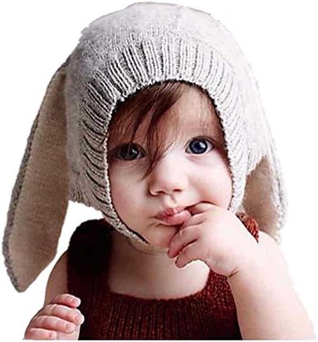 ELINKA Winter Warm Knit Hats Caps Rabbit Design Wool Snow Ski Cap Beanie Hat for Boys Girls Kids (Gray)