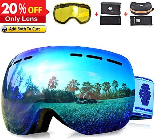 Snowledge Ski Goggles Men - Frameless OTG Snow Goggles Adult, Exchangeable Double Spherical Lens with Anti Fog, 100% UV Protection,Anti Slip Snowboard Goggles for Men and Women