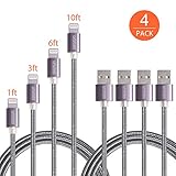 USB Lightning Cable,Ofspower 4Pack 1ft 3ft 6ft 10ft Nylon Braided 8 Pin USB Syncing and Charging Cable for iphone 7, 7plus, 6s, 6s plus, 6plus, 6,5s 5c 5,iPad Mini, Air,iPad5,iPod. (Black)