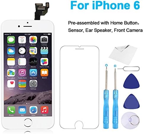 for iPhone 6 Screen Replacement White LCD - 4.7" with [Home Button] [Front Camera] [Proximity Sensor] [Ear Speaker] [Repair Tools] Display Touch Digitizer Frame Full Assembly Glass Kit for iPhone 6