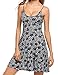 ACEVOG Women's Casual Fit and Flare Floral Shoulder Strap Skater Dress, Large, Grey